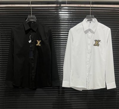 LV驴牌 25春夏新款 胸口金丝字母刺绣拼接 高品质长袖衬衫 码数：M-3Xl