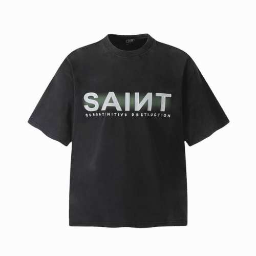 vt9148 Saint Michael 经典字母直喷印花复古水洗做旧短袖T恤 小领口设计 数码直喷印花 高街复古重磅做旧水洗Vintage短袖 尺码：S M