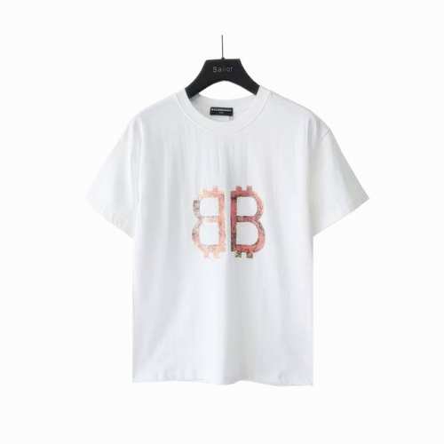 实拍细节图+尺码表 Balenciaga 巴黎世家 23Ss 双B前后字母做旧印花短袖 面料采用纯棉精梳棉面料，涂鸦喷印效果，全身磨破仿旧工工艺，上身效果宽松休