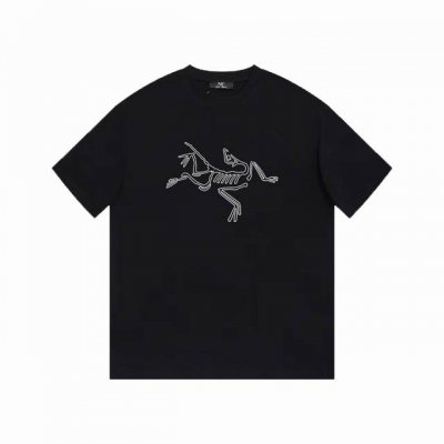 Arc Treyx 始祖鸟] Fw短袖T恤 小鸟Logo印花 高端32S双纱260克面料 重磅面料 定制拉架罗纹同缸同染 三标齐全 男女同款 颜色：黑色 尺码：
