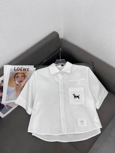 Thombrowne 新款Tb学院风门津织带口袋狗狗短款白衬衫休闲百搭衬衣 一色三码Sml 面料:棉