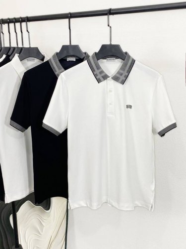 Bu25Ss春夏新款顶级网眼珠地棉质格纹衣领短Tee 男士圆形战马点缀商务休闲百搭短袖polo衫 贸易公司渠道稀出 同步官网发售 每年都会被翻牌的典藏条纹领po