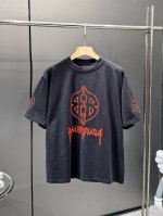 140 balenciaga/巴黎世家·24Ss夏款巴黎Bb红色裂纹字母圆领短袖 爆款推荐 高版本高品质原版面料 网红明星同款 300G高克重 32支双纱水洗面