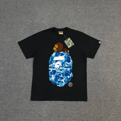 Bape Ss25 猿人猴子迷彩图案字母印花 280克克重麻棉面料 Zp开版 情侣款：S Xxl 黑蓝 白蓝 黑粉 白粉 黑绿 白绿