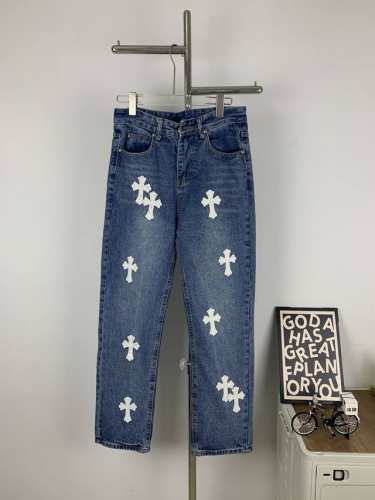 款号G725 新款Chrome Hearts克罗心牛仔裤拼皮牛仔裤男女款 众所周知Chromehearts牛仔裤会采用Vintagelevis牛仔裤作为底板进行