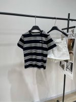 Ann黑白条纹字母短袖T 面料 精纺弹力针织棉 颜色 黑白条纹 25Ss 黑白间纹徽标短袖T恤 明星私服袁姗姗 张俪 周洁琼 孟子义同款 黑色条纹短袖T恤 白条