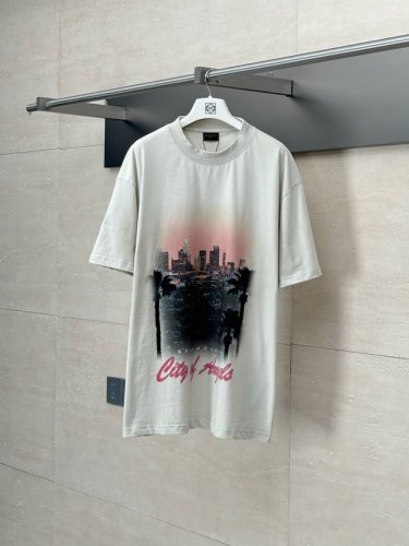 balenciag* 巴黎Blcg 25新款 洛杉矶水洗夜景印花短袖 面料采用220克 百万一体机圆筒布侧身无车缝线跟原版一致 阿苏特染料成衣染色 单次染色4小