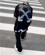 顶级版本上新 O49# -Off-White Ss24独家新款三色 熔岩泼墨水滴溶解3D印花Ow箭头Virgil Abloh警戒线高街复古短袖T恤 男女同款-
