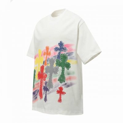 Chrome Hearts Ch 克罗心彩虹十字架手绘印花短袖T桖 聘请多年从事专业手绘师傅制作，每一件都是艺术品 五金辅料均开磨定制 正确配置 黑色2025克