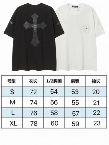 现货 2262 新款Ch克罗贴皮金属十字架马蹄梵文刺绣男女宽松休闲圆领上衣短袖T恤 250克32支纯棉 颜色：黑色 白色 码数：S M L Xl