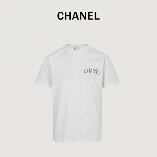 Chanel 香奈儿 手绘花 印花短袖T恤 定做布料 印花辅料细节都是采用一比一复刻 采用280G棉质布料32支精双棉纱平纹 无蚀尘毛艺工处布理面 特拉种捆机器