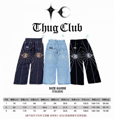 顶级版本辅料齐全Thug Club24Fw朴宰范同款刺绣蜘蛛网中腰宽松牛仔裤男刺绣水洗垂感休闲阔腿裤 Tc这个牌子有着韩版 克罗心 称号 世界各路顶流纷纷上身，