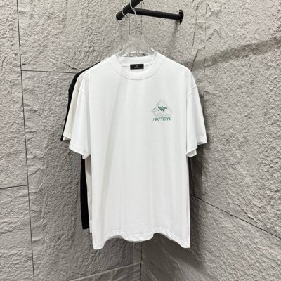 arc'teryx*始祖*2025春夏新款 个性经典胸口字母刺绣 骷髅鸟Logo 定制双纱平纹纯棉面料 短袖T恤 男女同款 尺码 S 90-130斤 M 120