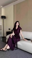 夏季新品夏季赫本风垂感高级感醋酸缎收腰显瘦大摆V领连衣裙三色Smlxl