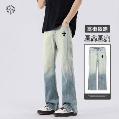 上新发160 chrome Hearts克罗心海外版25Ss新款两色重工水洗美式复古拼接洗旧渐变直筒牛仔裤 裤子版型宽松 细节完美 水洗牛仔面料耐磨耐脏 立体裁