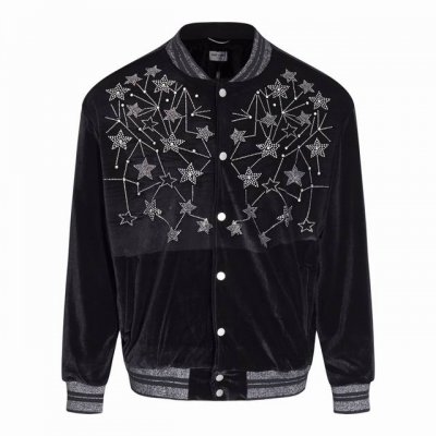 款号Y464 Saint Laurent Ysl圣罗兰满天星烫钻金丝绒夹克棒球服 周震南 李宇春等明星同款 首先普及品牌 Yves Saint Laurent是