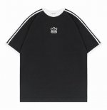新款阿迪达斯Adidas 三叶草三条杠插肩撞色拼接Ins 领口螺纹针织情侣同款宽松落肩短袖T恤 面料: 260G重磅纯棉新疆长绒棉 采用特定重磅32S精棉平纹针
