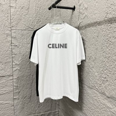 celi*Ne 塞琳 2025春夏款 简约字母 植绒工艺 个性Logo 定制双纱平纹纯棉面料 短袖T恤 男女同款 尺码： S 90-130斤 M 120-150