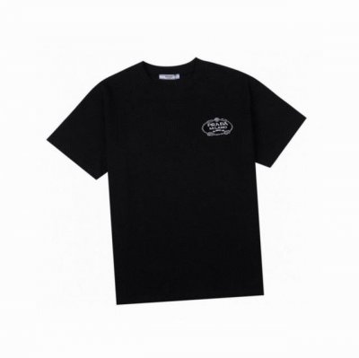 普拉达 prada 夏季新款 经典小标刺绣圆领短袖T恤 高端品质采用定制定染高克重面料 洗水完高达280G纯棉双纱面料 螺纹增加到2.7 不变形 宽松Overs