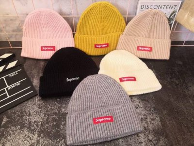 50 Supreme Box小标Logo 糖果色 毛线帽/冷帽 男女情侣通用 秋冬必备 欧阳娜娜同款 颜色:黑色 米白 灰色 粉色 黄色 卡其 6种颜色 男女老