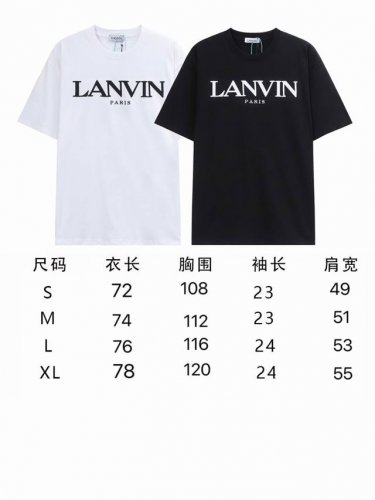 现货 Lf38 新款Lanvin浪凡成毅同款短袖绣花Logo字母休闲T恤圆领上衣男女款 颜色：黑色 白色 码数：S M L Xl 定织32支双纱240克