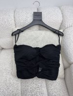 saint Lauren*纽结抹胸上衣 典藏系列褶皱纽结抹胸 纯黑色绉纱弹力面料 纽结镂空前片 背后拉链开合 性感辣妹 sml
