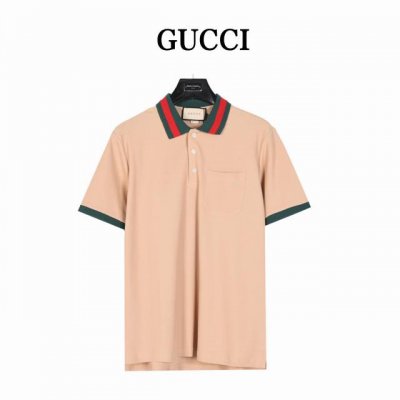 Gucci 古驰 G家彩条领短袖polo衫 原版定制面料 G蜂窝珠地棉，领子定制红绿双色螺纹，拼接工艺。前幅口袋设计，精密小Logo品牌标识刺绣，袋口打枣。后领