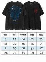 现货 2235 新款克罗高端尖货洗水重工烫钻男女宽松圆领短袖T恤 250克32支纯棉 颜色：黑蓝 黑红 码数：S M L Xl