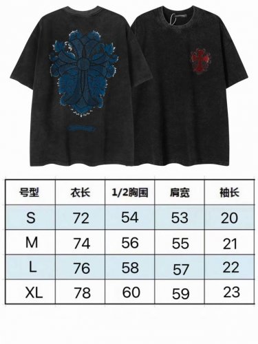 现货 2235 新款克罗高端尖货洗水重工烫钻男女宽松圆领短袖T恤 250克32支纯棉 颜色：黑蓝 黑红 码数：S M L Xl