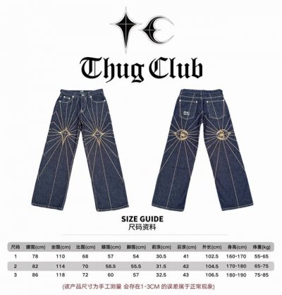 尺码身上 #Tc111 原牛色 顶级版本辅料齐全Thug Club24Fw朴宰范同款刺绣蜘蛛网中腰宽松牛仔裤男刺绣水洗垂感休闲阔腿裤 Tc这个牌子有着韩版 克罗