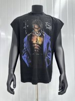 Vt003 Travis Scott斯科特Big Face人像演出限定浮夸搞怪印花复古水洗做旧无袖坎肩T恤 小领口设计 白墨数码直喷印花 手工磨破工艺 高街复古