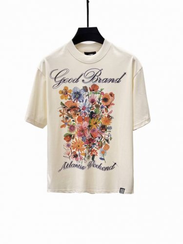 款D67 Good goodbrand 花卉烫钻字母Logo印花圆领套头短袖T恤 男女同款 颜色 米白色 黑色 码数 S M L Xl