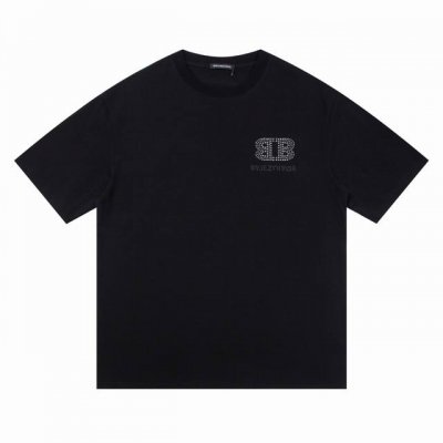 上新 高版本 balenciaga巴黎世家24Ss春夏双B字母烫钻短袖T恤 巴黎新款双B涂鸦字母烫钻圆领短T 克重挺括面料 手感和质感非市面薄如纸的软榻面料可比