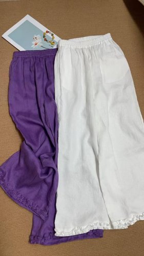 一百纯亚麻大用量高版本版型高级显腿长裤腿采用荷叶边设计让整个夏天不单调两色四码Smlxl