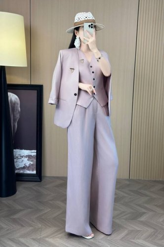 重磅！高品质！天丝亚麻三件套装！外套+马甲+裤子套装，新款夏装上新！可以分开搭配，本麻色 丁香紫，Smlxlxxl