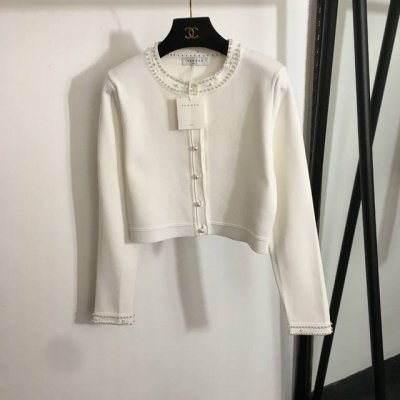 款号20251665 法国小众品牌Sandr*新款 名媛风珍珠纽扣圆领长袖针织开衫，白色，蓝色，黑色，Sml， S码；肩宽36，胸围86，袖长59，衣长42