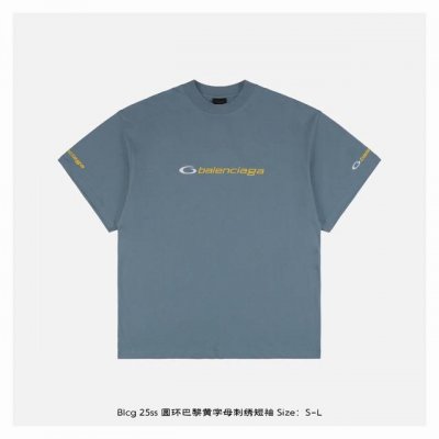 balenciaga 巴黎世家 25Ss 圆环巴黎黄字母刺绣短袖 -正确版型 版型偏长偏宽 面料采用24S双纱特种纺织紧密棉 G 罗纹32S双纱拉架 340G