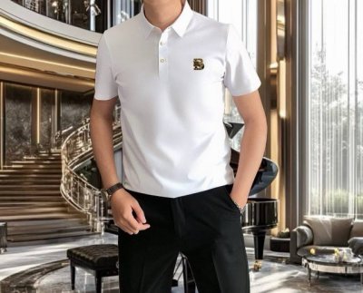 burbe** 巴宝莉2025春夏新款原单男士翻领短袖Polo衫T恤 爆款 简洁时尚百搭 高端品质 无缝包边 胸前烫印Logo图案设计 定制进口双股丝光珠地棉面