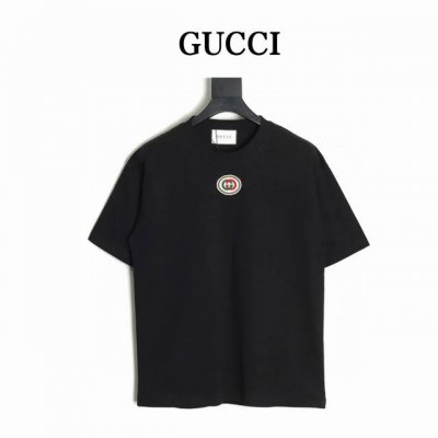 gucci 古驰 25Ss 领口刺绣短袖T恤 面料采用定制240G 26支特滑双股精棉平纹高密无尘全棉布料 前幅高密度加厚 走线平整 代工品质 全套定制辅料 尺