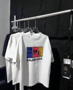 100（全套原包装 balenciaga/巴黎世家新款马卡龙美式短袖Tee 经典时尚款，客供精梳纯棉面料，舒适透气！全套包装 精致饱满，定织螺纹领口，领里压条，