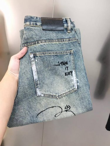 P260 G*Venchy 纪梵希2025早春新款男士宽松直筒牛仔裤 官网同步 时尚个性爆款高端定制 原单狠货 印花Logo图案设计 定制进口丹宁水洗牛仔纯棉面