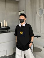 实拍细节图+尺码表 Loewe罗意威 植绒拼色印花短袖 最高版本！定制面料290克双纱！植绒拼色印花工艺设计！ 辅料：开模原版过鉴定领标100%真丝洗水标。正品