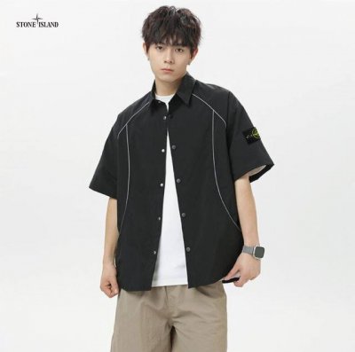 stone Island石头岛 工装百搭拼接宽松时尚短袖衬衫外套 高街达人潮款∽ 采用国标棉纤面料 轻酵保色工艺 亲肤透气舒适有质感 炒鸡火爆∽ Stone I