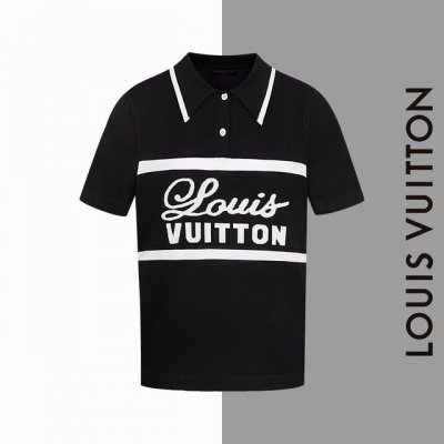 款号#Z183 lv 翻领撞色字母签名翻领针织短袖 louisvuitton 官网一致款式 面料 仿羊毛精品纯棉针织 同缸同色织染螺纹 颜色一致 配套 三标齐全