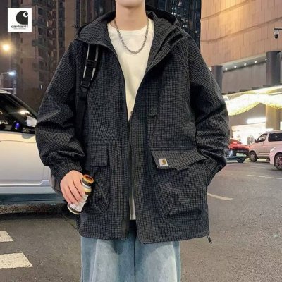 上新发180 carhartt卡哈特海外版25Ss新款四色Ins小格子水洗工装冲锋衣夹克连帽外套 采用水洗工装梭织面料 舒适透气 有质感 做工精细 走线规则 落