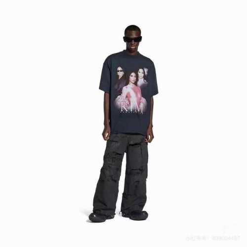 1228# 高版本Balenciaga25夏装新款巴黎世进口康利白墨直喷高清印花短袖T恤.透气印花.宽松版本.男女同款 码数：1.2.3.4