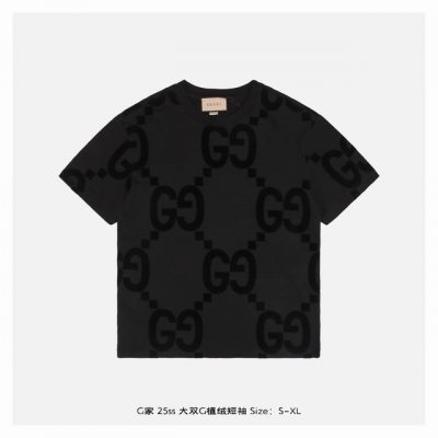 gucci 古驰 25Ss 大双G植绒短袖 定织 G双纱纯棉面料 1921 3D字体 定点植绒印花Logo工艺 精工立体剪裁 全身三线缝制走线工艺 后领织带包边