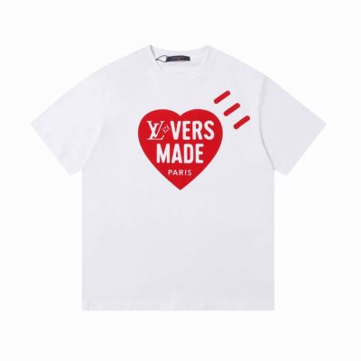 上新 高版本 louis Vuitton路易威登爱心印花短袖 最高版本 定制面料260克100%双纱棉 美式字母印花 辅料 开模原版过鉴定领标100%真丝洗水标