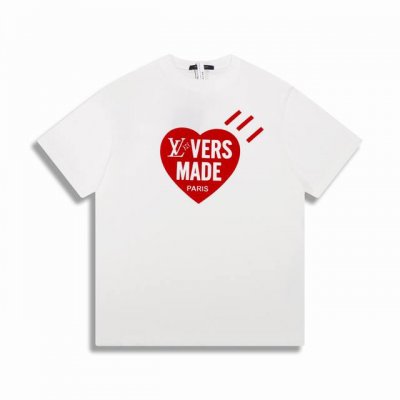 正确版高品质 1V 25Ss春夏新款爱心情侣棉布短袖T恤 前胸明亮颜色爱心、植绒效果内里字母Logo图案、后领处小人头印花 男女同款 Size Xs S M