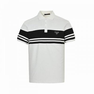 prada 普拉达 条纹拼接三角标Polo短袖 客供精仿棉打造珠地材质面料 夏季新款T恤翻领短袖Polo衫 专柜定制面料 透气舒适度高 细节无可挑剔 上身超级舒